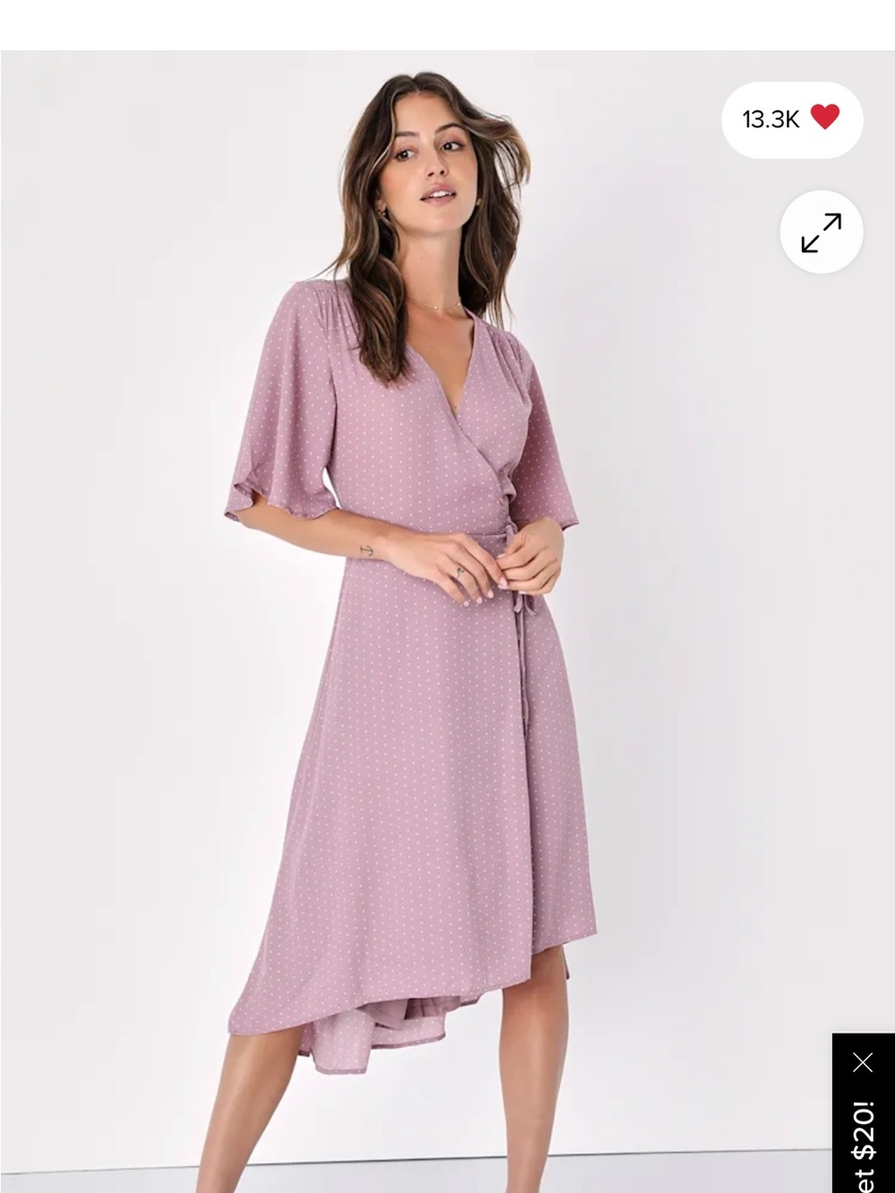Lulu's Mauve Polka Dot Wrap High-Low Dress
